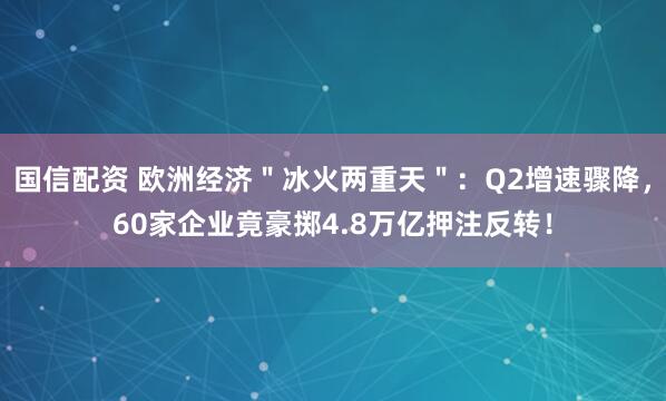 国信配资 欧洲经济＂冰火两重天＂：Q2增速骤降，60家企业竟豪掷4.8万亿押注反转！