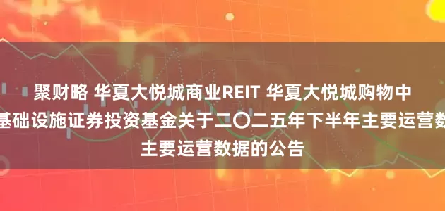 聚财略 华夏大悦城商业REIT 华夏大悦城购物中心封闭式基础设施证券投资基金关于二〇二五年下半年主要运营数据的公告